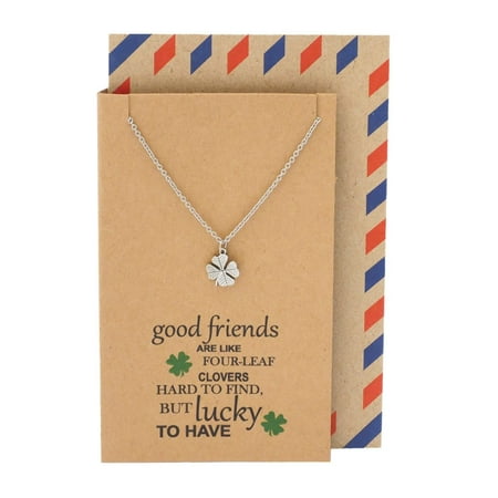 Quan Jewelry Four Leaf Clover Friendship Necklace with Best Quotes on Thank You Card, Gifts for