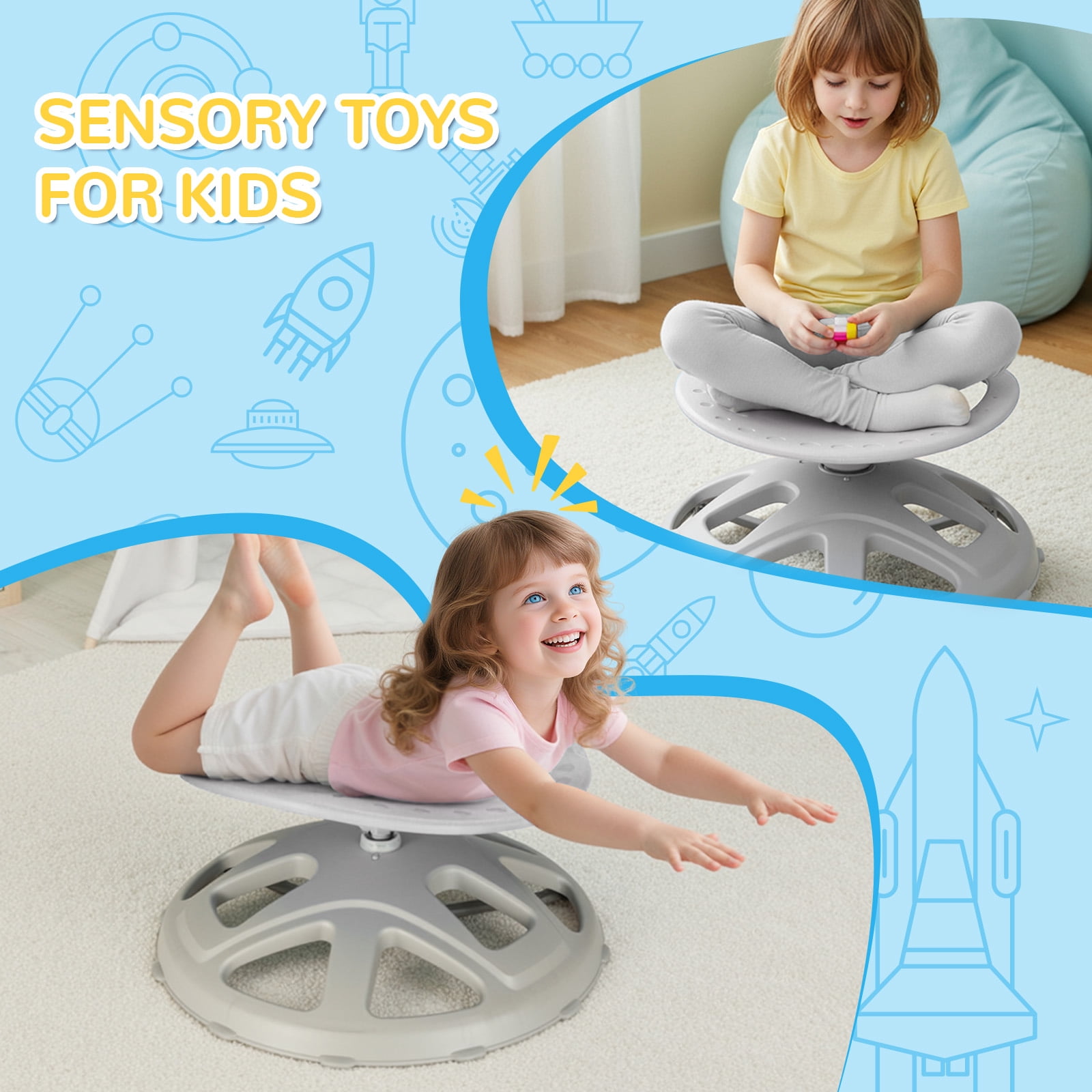 TLSUNNY Spinning Chair for Autistic Kids, Sensory Swivel Chair, 360° Sit and Spin Toys w/Upgraded Base, Body Coordination, 220 LBS Load