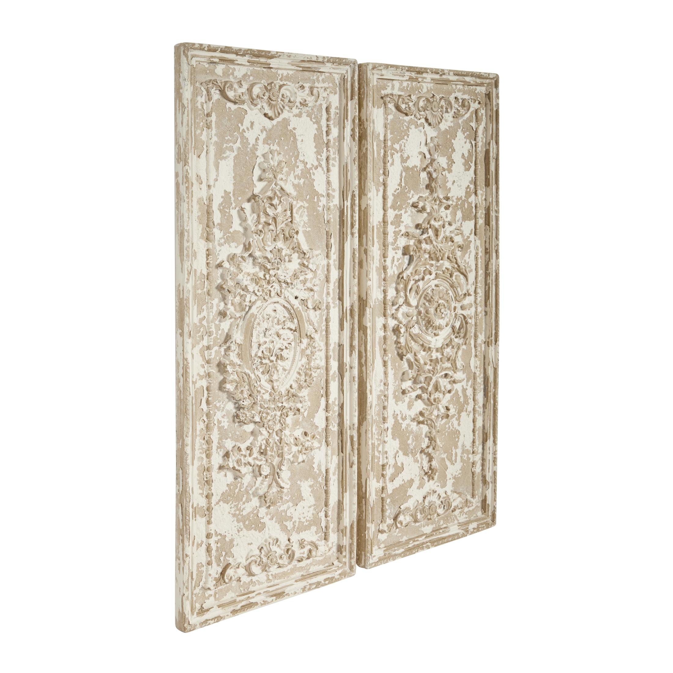 DecMode Beige Fiberclay Ceramic Handmade Carved Arabesque Geometric Wall Decor (2 Count)