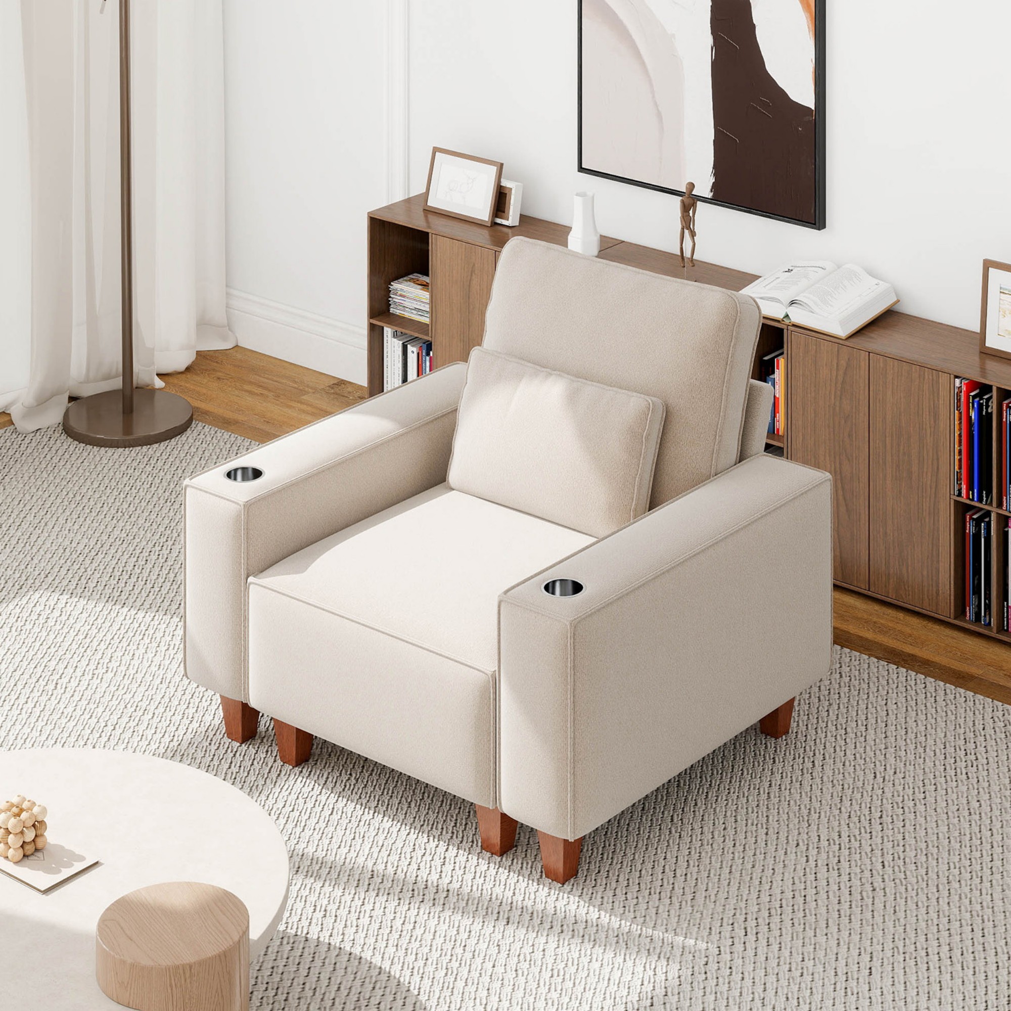 Gewnee Modern Single Chair,Modular Combination Armchair with Cup Holders and Pillows.Suitable for Single Person Sofa Chair for Small Spaces.Beige