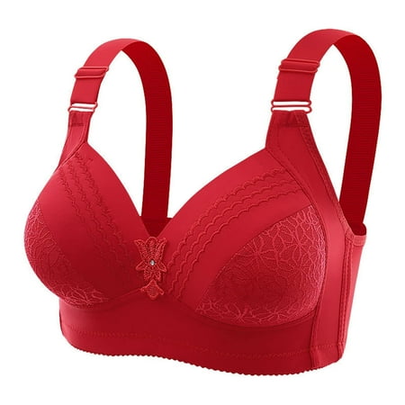 

Qcmgmg Bras for Women Full Coverage Back Women Bras Wireless Push Up T Shirt Bras for Women Red 46