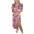 thumbnail image 2 of SMihono Robe Maxi Bohème d'Été pour Femmes Grande Taille Mode d'Été pour Femmes Décontractée à Col en V Imprimée à Boutons à Manches Courtes Ourlet Fendu Robe de Plage Évasée Robe Soleil, 2 of 9