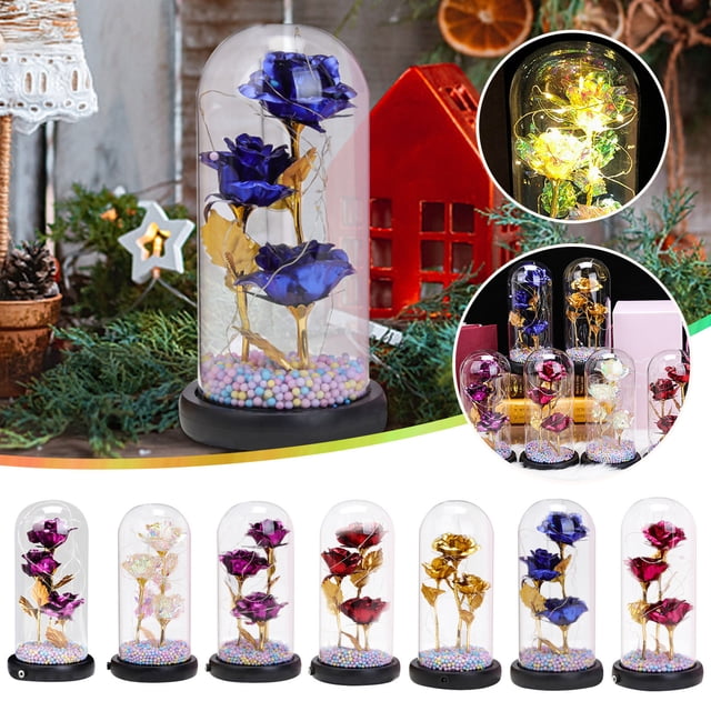 Ganfancp Led Tres de Oro de La Flor de La Cubierta de Cristal de La Flor de Simulación de San Valentín Regalo de Cumpleaños Adornos de Decoración Rebajas Hoy Liquidación 1 Adorno