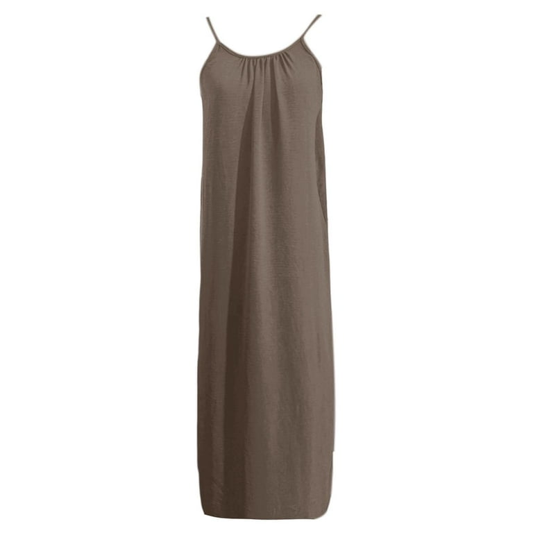 Fgvctg Women's Solid Color Backless Cami Dress Sleeveless Maxi Dress Casual Spaghetti Beach Long Dresses Plus Size Summer Long Sundress with Back Tie
