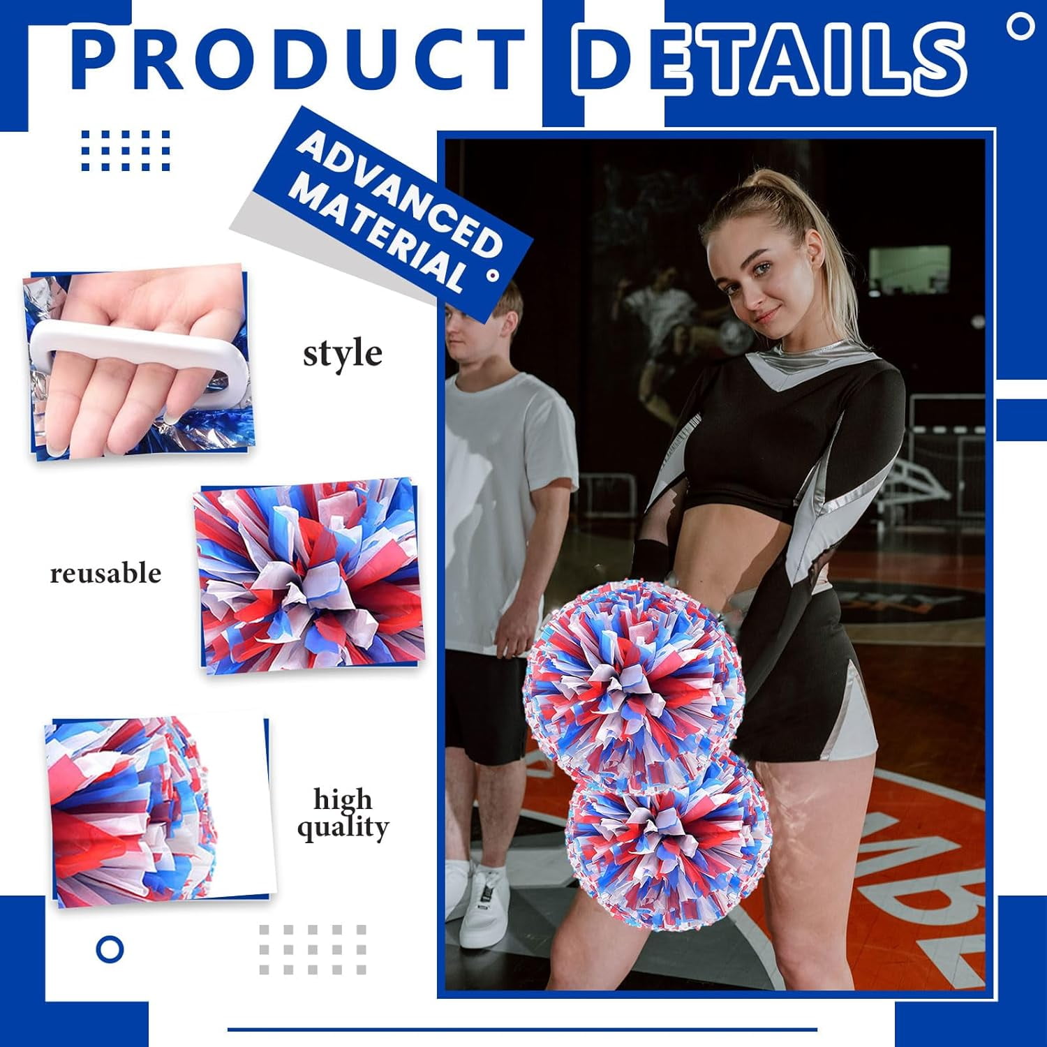 12 PCS pom poms Cheerleading,13.8inch Sports Team Spirits Cheering Squad Dance Training with Handle Rings