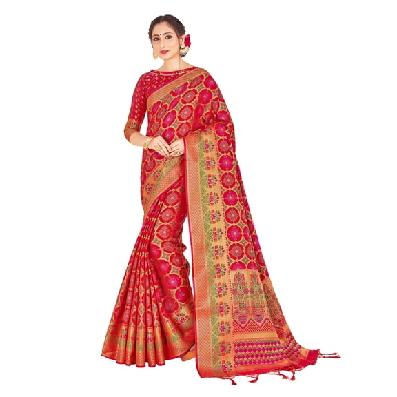 Sarees for Women Banarasi Art Silk Woven Wedding Saree || Ethnic Indian Gift Traditional Gift Sari with Unstitched Blouse Red