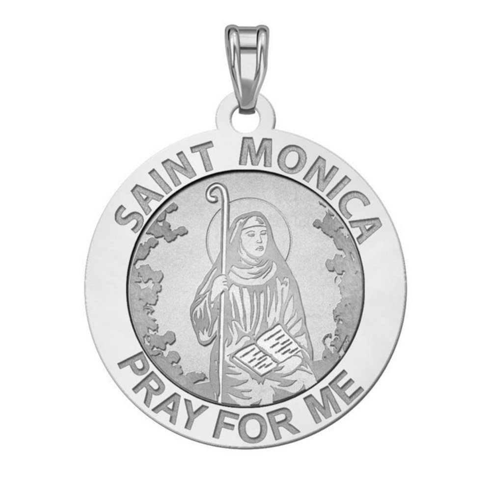 Picturesongold.Com Saint Monica "Pray for Me" Medal Necklace Pendants - 2/3 inch Size of Dime, Sterling Silver