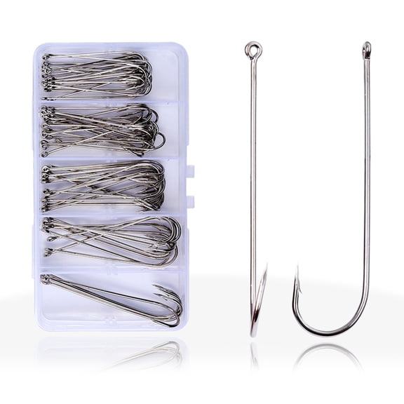 70Pcs Long Shank Fishing Hook Multiple Size Barbed Fishing Hook Metal Hook Saltwater Fishing Tackle for Bass Trout