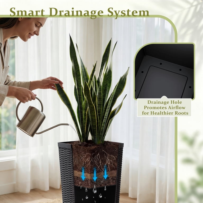 Devoko 32" Tall Outdoor Planters, Set of 2 with Trays photo 4