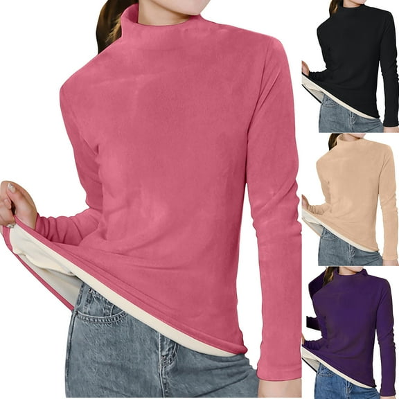 DUMUIELD Women's Thermal Long Sleeve Tops Basic Mock Neck Shirts Warm Fleece Lined Pullover Fit Thick Turtleneck Base Layer