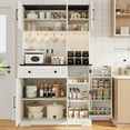 thumbnail image 4 of Neche 71" Kitchen Pantry Cabinet, Tall Storage Cabinet with Charging Station, LED Light, Microwave Stand, Drawers, Wine Rack, Farmhouse Hutch for Dining Room, White, 4 of 14