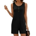 thumbnail image 2 of QATAINLAV Sales of The Day! Rompers for Women 2025 Summer Casual Sleeveless Button Neck Short Jumpsuits Eyelet Embroidery Comfy Overalls with Pockets Black M, 2 of 9