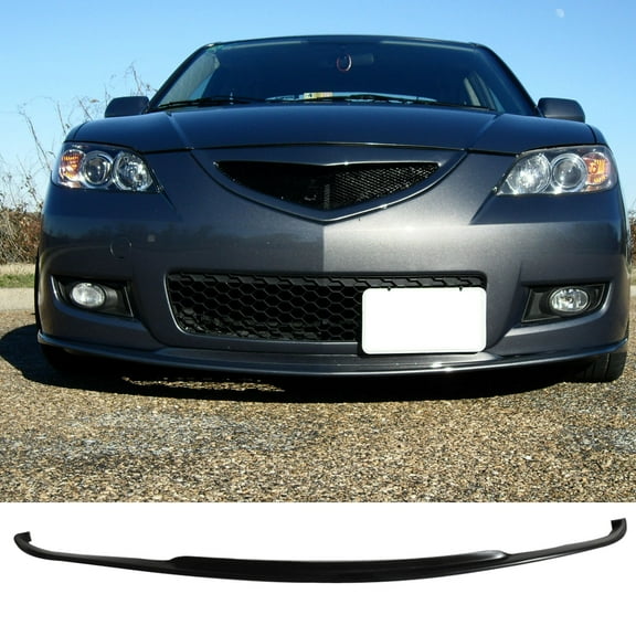 Ikon Motorsports Compatible with 2007-2009 Mazda 3 Type-K Front Bumper Lip Spoiler Splitter Unpainted Black PU Polyurethane