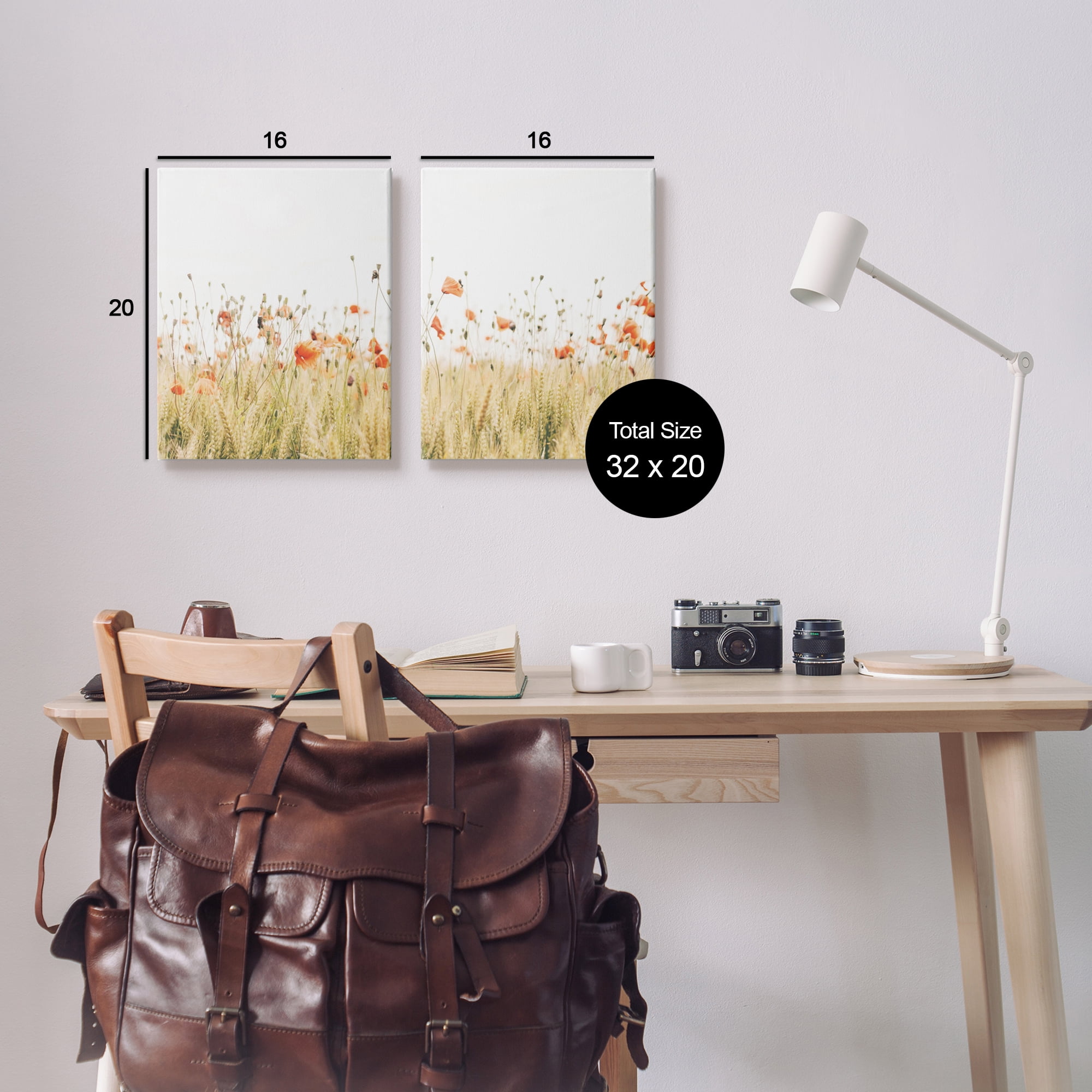 Stupell Industries Rural Poppy Field Landscape Photography Gallery Wrapped Canvas Art Print Wall Art, 16 x 20, Set of 2