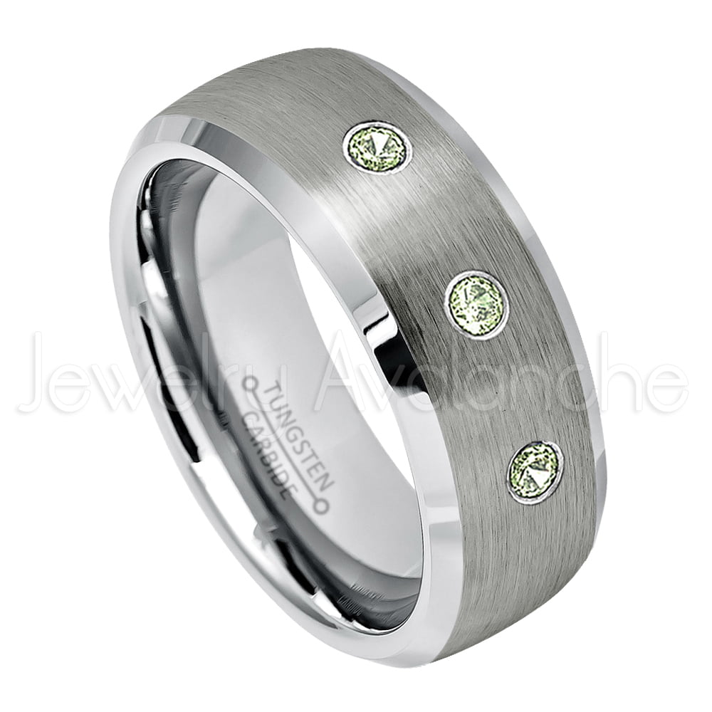 6MM Brushed Finish Comfort Fit Classic Dome White Wedding Band August Birthstone Ring 6 0.21ctw Peridot 3-Stone Titanium Ring