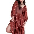 thumbnail image 3 of Women's Flower Embroidered Maxi Dress Lantern Sleeve Square Neck Tiered Flowy Spring Fall Dress, 3 of 5