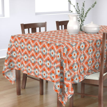 

Cotton Sateen Tablecloth 70 x 120 - Summer Rotated Kilim Triangle Geo Geometric Orange Print Custom Table Linens by Spoonflower