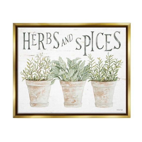 Stupell Industries Country Herbs & Spices Botanical & Floral Painting Gold Floater Framed Canvas Art Print Wall Art, 31 x 25
