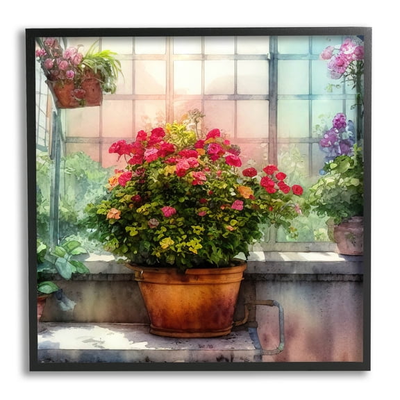 Vivid Flower Blooms Greenhouse Botanical & Floral Painting Black Framed Art Print Wall Art