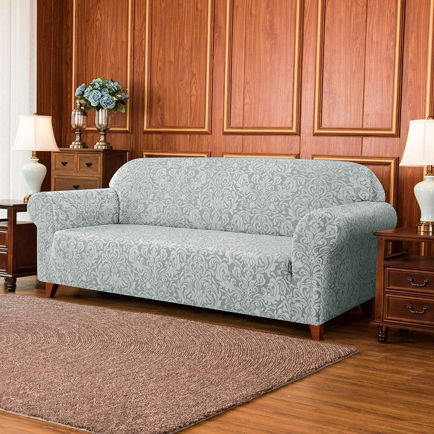 Subrtex Sofa Slipcover 1-Piece Jacquard Damask Couch Cover,Sofa,Light Smoky Gray