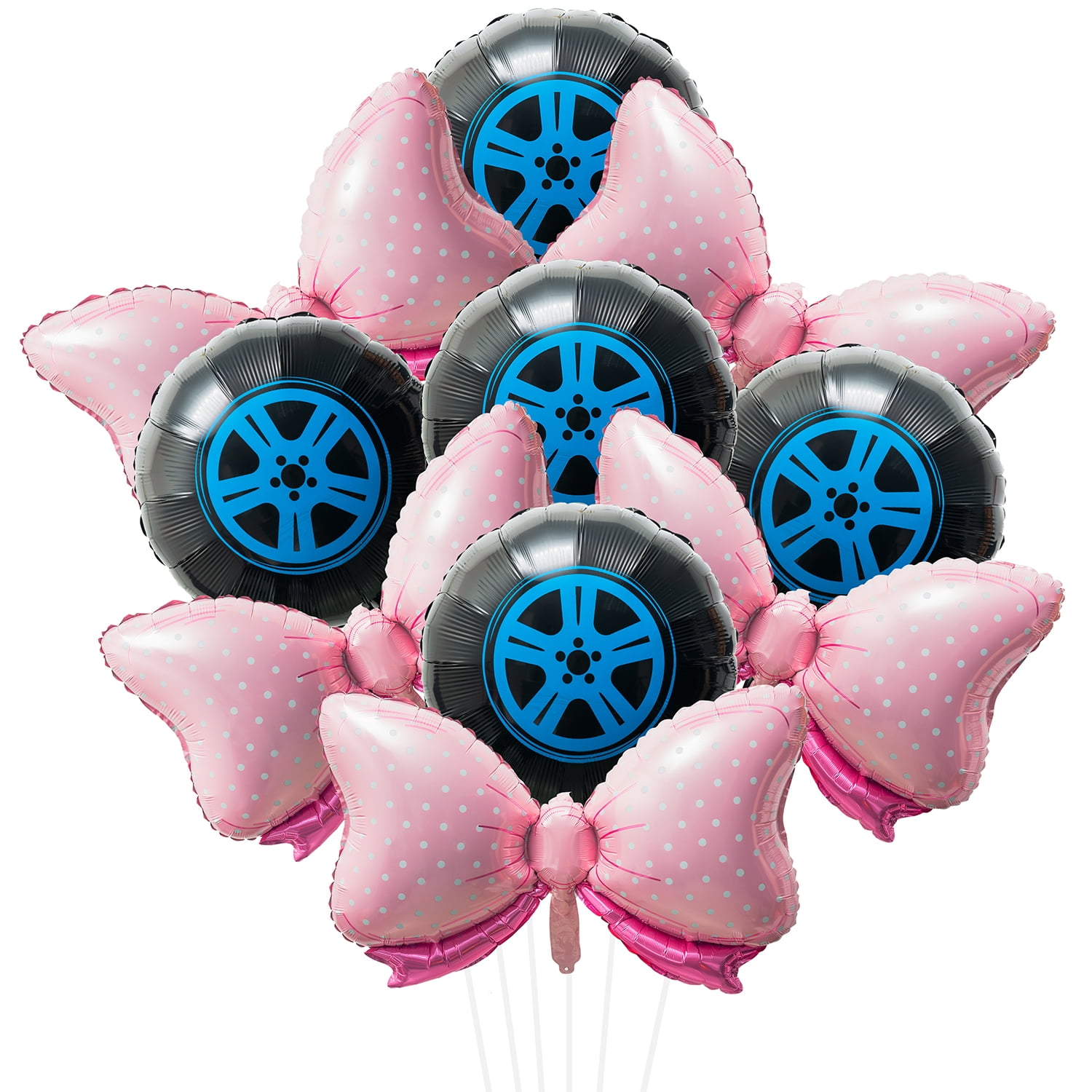 A1diee 10Pcs Burnouts or Bow Foil Balloons Set Pink Large Pink Polka Dots Bow Tie 18In Car Wheel Balloons Party Favor Supplies for Baby Shower Wedding Birthday Gender Reveal Themed Party Decoration