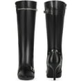 thumbnail image 2 of BLISSFUL STEP Women's Boots Knee High Stiletto Heel Pointed Toe Buckle Zipper Rivets Boots Black 6, 2 of 7