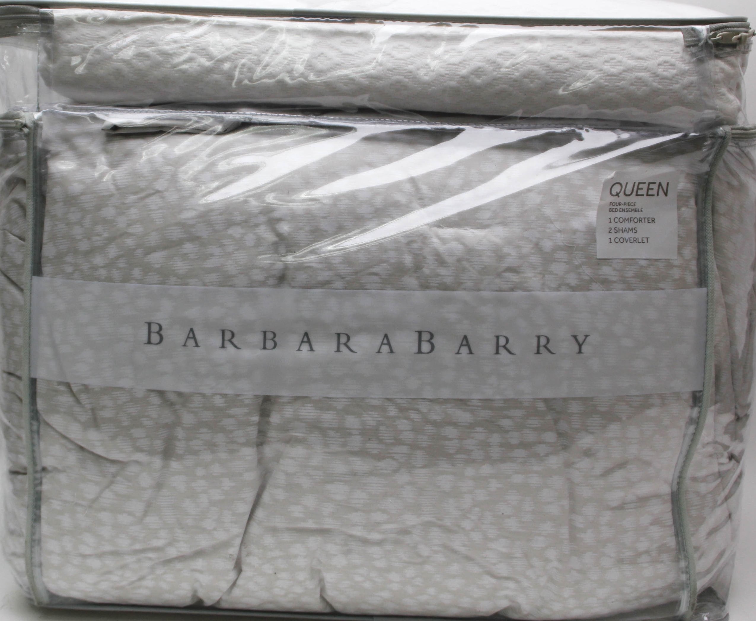 Barbara Barry 4 Piece Queen Bed Ensemble Comforter Set White Beige Barbara Barry 4 Piece Queen Bed Ensemble Comforter Set White Beige New