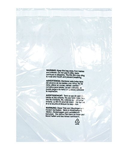 Uline 14 x 20 Self Seal Poly Bags with Suffocation Warning S-19132 1.5 mil Easy Peel and Stick Clear 100 count 