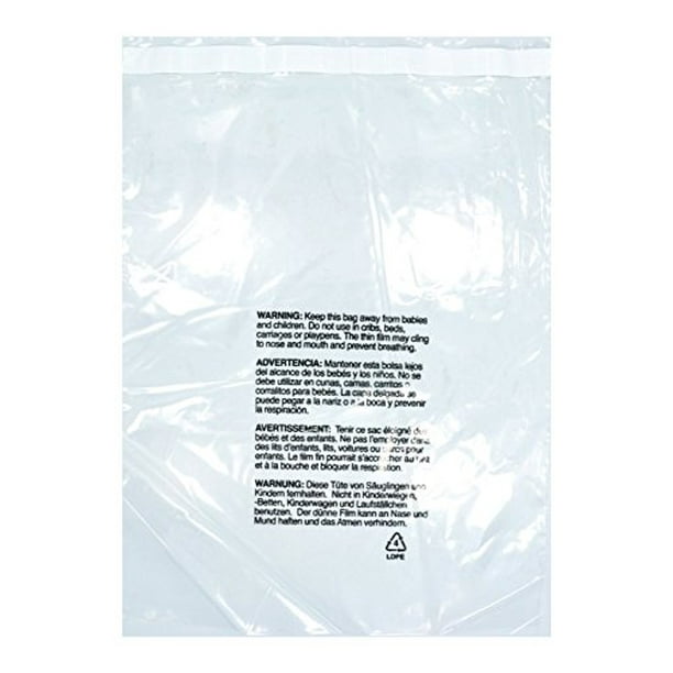 Uline 14" x 20" Self Seal Poly Bags with Suffocation Warning, Easy Peel