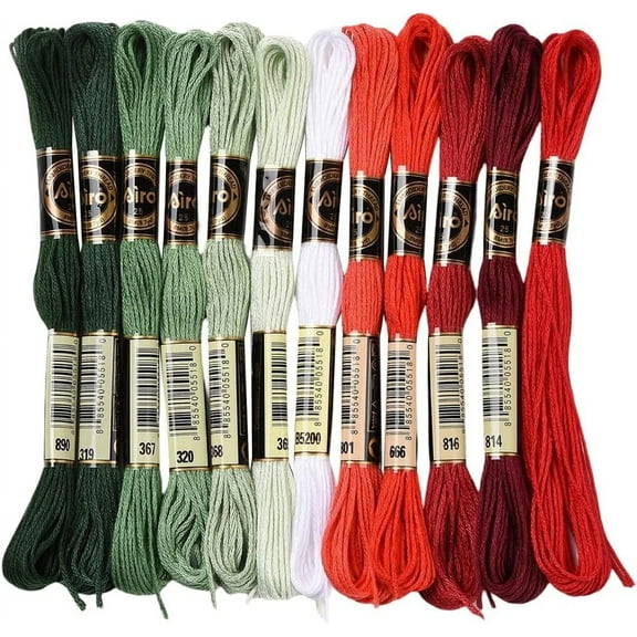 12 Skeins 105 Yards Embroidery Thread Bulk Stitch Floss 6 Ply Christmas Color Variegated Friendship Bracelet String Polyester Threads for Jewelry Making Bracelet Knitting Stitch Supply Mixed Color
