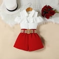 thumbnail image 5 of ITSAME Girls Outfits 3-Piece, Lapel Ruffled Tops and Shorts with Belt Summer Fashion Casual Clothes Set Wine Size 4-5, 5 of 7