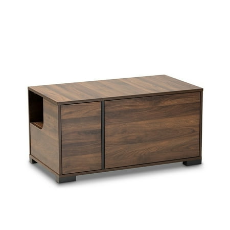 UPC: 0193271114337 | Connor Modern and Contemporary Walnut Brown Finished 2-Door Cat Litter Box Cover House