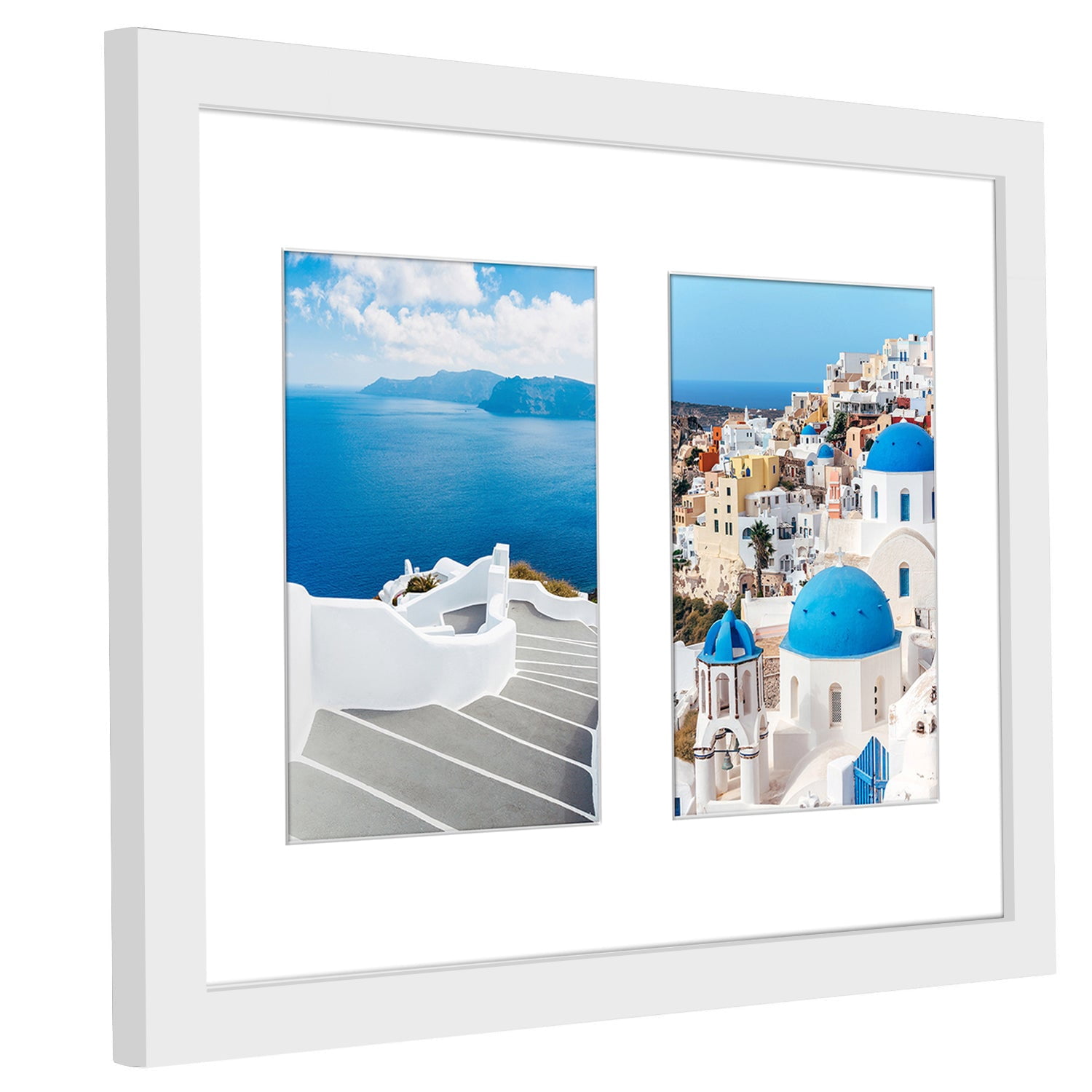 5x7 Double Picture Frame in White - Composite Wood with Shatter Resistant Glass - Horizontal and Vertical Formats for Wall