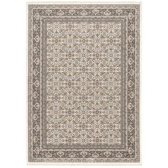 Moretti Movement Area Rug 2061N Traditional Ivory Bulbs Scrolls 7' 10" x 10' 10" Rectangle