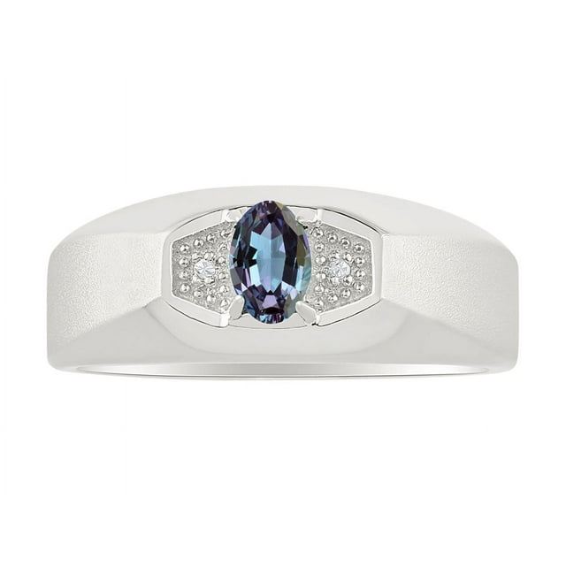 RYLOS Mens Rings 14K White Gold Classic Designer 6X4MM Oval Gemstone & Genuine Sparkling Diamond Ring Alexandrite June Birthstone Rings For Men, Men's Rings, Gold Rings Sizes 8,9,10,11,12,13