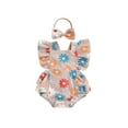 thumbnail image 2 of Musuos Newborn Girl Summer Outfit, 3 6 12 18Months Flower Strawberry Print Fly Sleeve Romper with Hairband Summer Clothes, 2 of 9