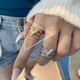 thumbnail image 5 of Anillos de oro para mujer, chapado en oro de 14 quilates, plata, oro rosa, mal de ojo, cheurón, puntiagudo, anillo abierto en forma de V, circonita cúbica marquesa, anillos ajustables para adolescentes y niñas   ER, 5 of 5