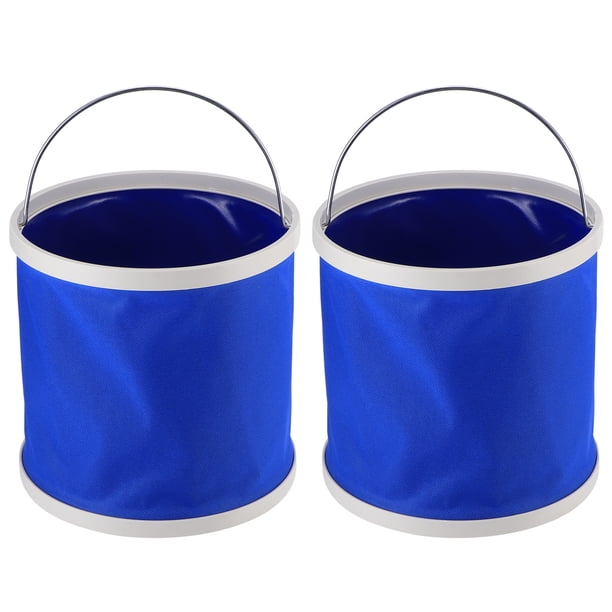 Cubo plegable portátil de 9 litros, color azul, 2 unidades, para acampar y hacer senderismo.