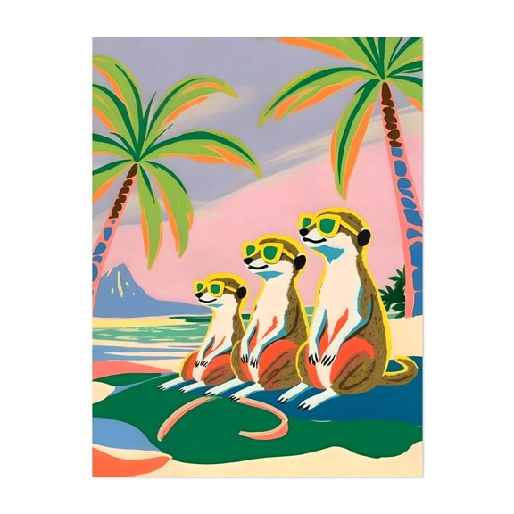 Hakuna Matata Mir Cats - Illustration Tropical Whimsical Pop Art Palm Tree Animal Pastel Beach Unframed Wall Art Print 5 x 7 inches