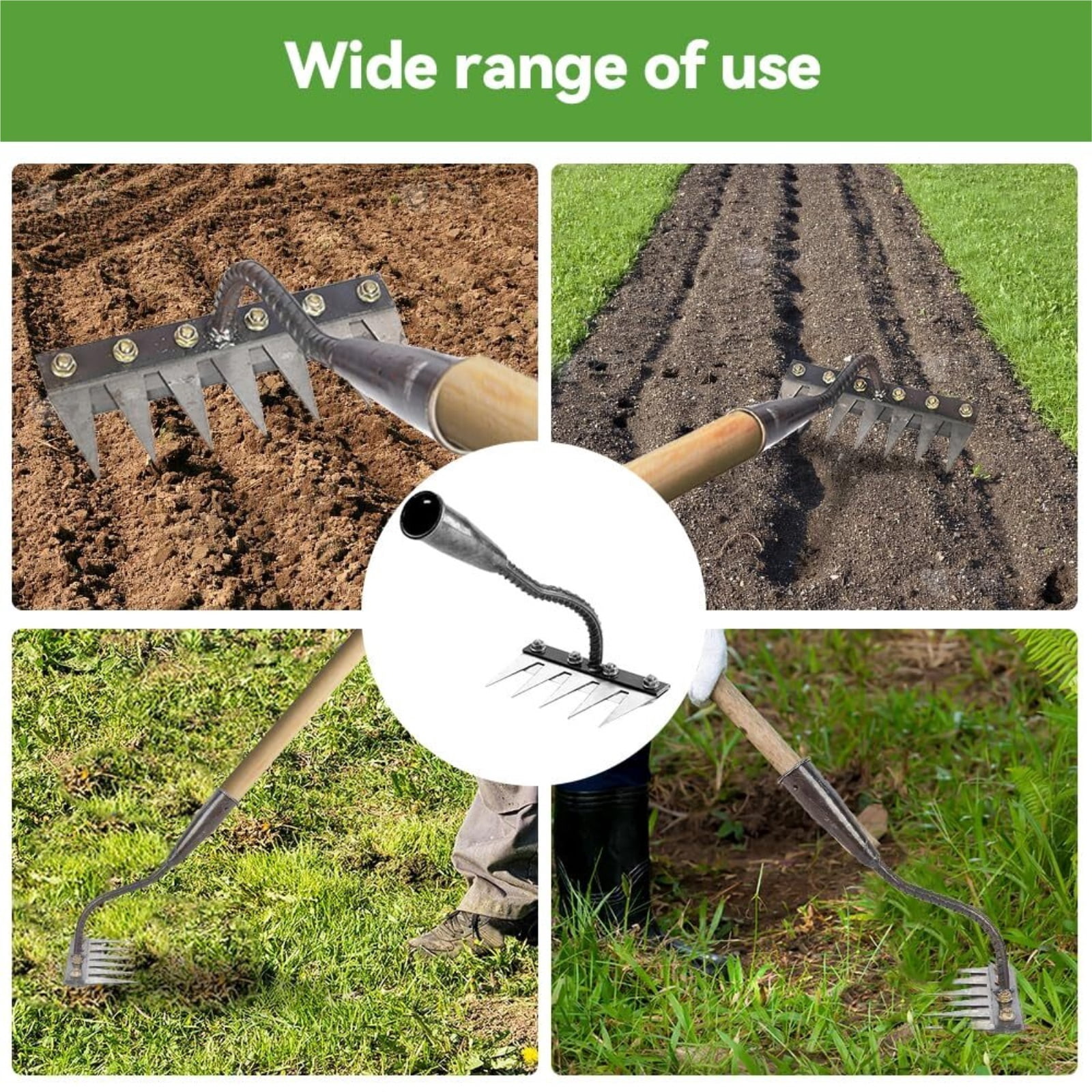 Detachable Carbon Steel Weeding Rake - Heavy Duty Dethatcher with 5-8 Teeth, Manual Claw Weeder Tool for Lawn, Yard & Farm