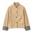 thumbnail image 4 of FRSASU Women's Ruffle Stand Collar Cropped Trench Coat Button Down Single Breasted Windbreaker Long Sleeve Cropped Jackets Khaki, 4 of 9