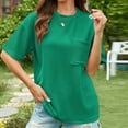 thumbnail image 2 of Scyoekwg T Shirts For Women Trendy Round Neck Basic Tops with Pocket Loose Summer Lightweight Solid Color Short Sleeve T Shirts Casual Comfy Blouses (Green,XXL), 2 of 8