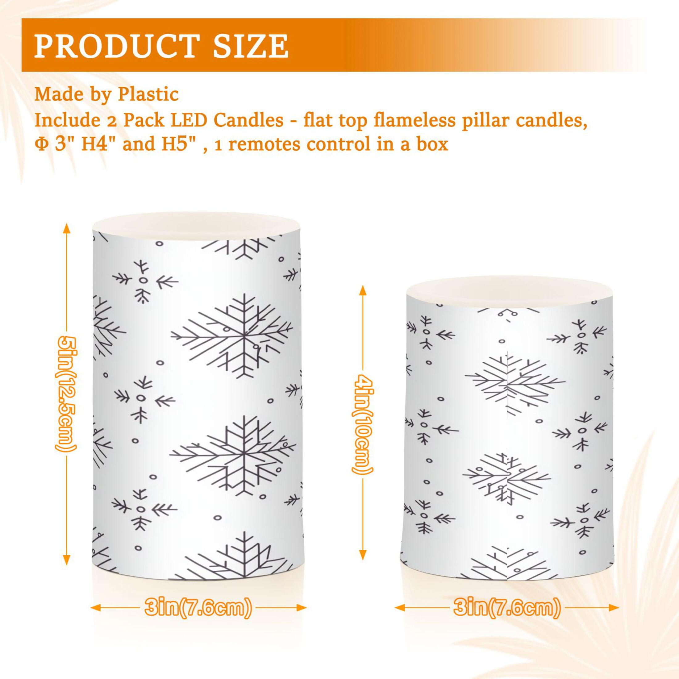 Snowflake Pattern Design Set of 2 Flameless LED Candles Remote and Timer Indoor Outdoor
