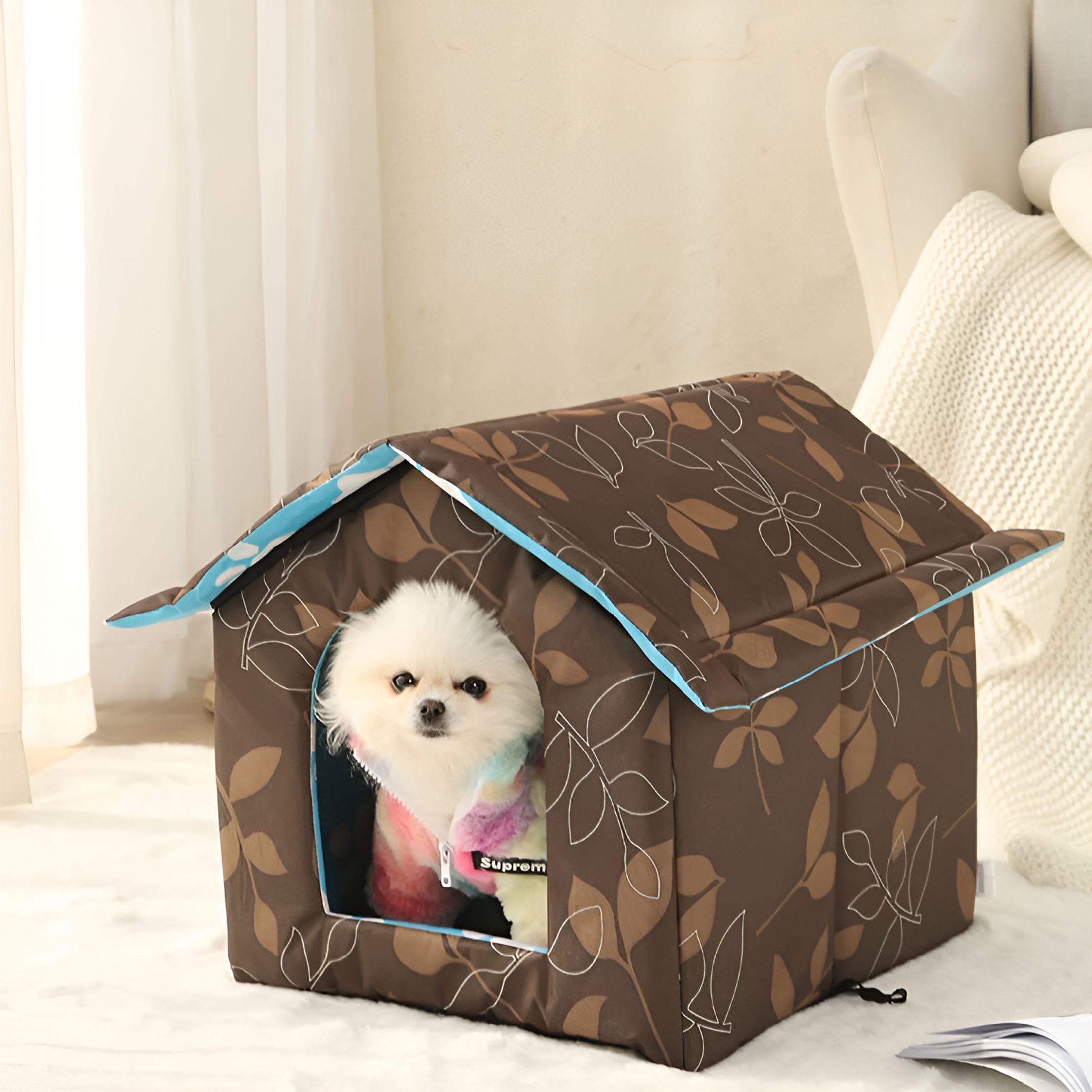 XIBUFE Winter Cat House for Outdoor Indoor Cats with Self Warming Pad, Weather-Proof Heat Insulated Warm Cat Dog Shelter Enclosure for Cats Dogs Rabbits, Portable Water-Proof Tent for Feral (S)