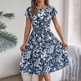 thumbnail image 5 of Vestido Corto de Verano Elegante Estampado Cintura Grande Doblado Plisado, Cuello en V de la Mitad de la Manga para el Uso Diario, de Primavera Y Casual, 5 of 5