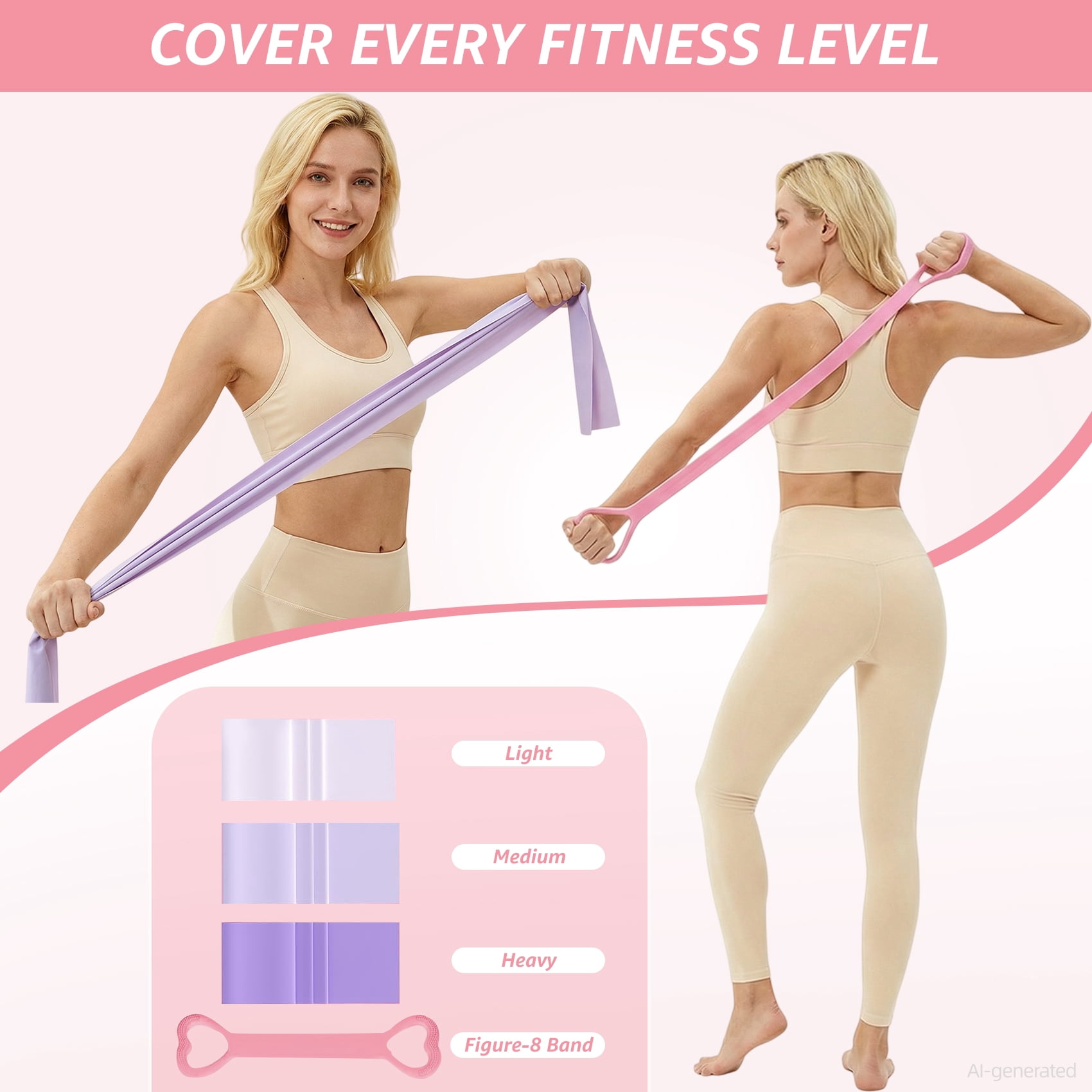 FiitDavz Home Workout Pilates Resistance Bands with Pilates Ring, Ball, Jump Rope, Ankle Weights, Sliders, Grip Socks 20-Piece