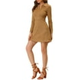 thumbnail image 3 of INSPIRE CHIC Women's Faux Suede Lapel Neck Long Sleeve A-Line Dress XS Camel, 3 of 8