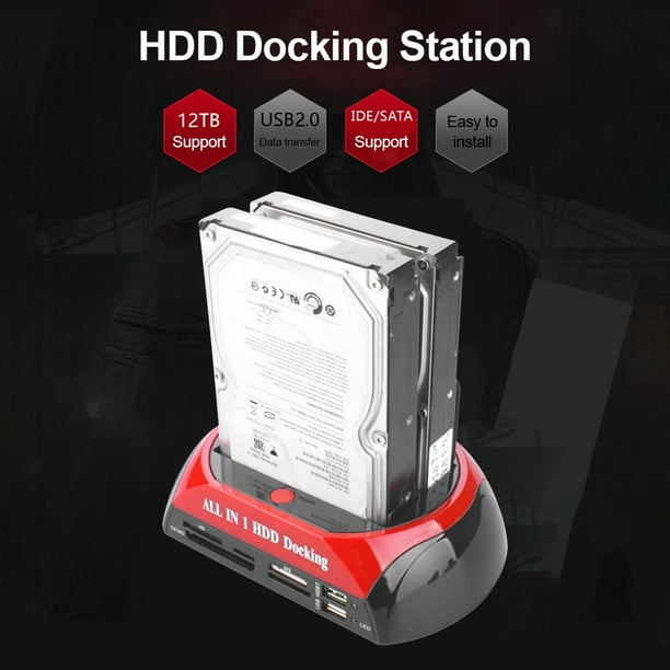 Estación De Acoplamiento De Disco Duro Acoplamiento HDD de doble ranura SATA IDE USB2.0 a 2.5 Caja SSD de 3,5 pulgadas (UE)
