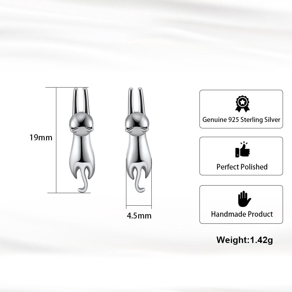 Hanging Cat Kitty Stud Earrings for Women Sterling Silver Ginger Lyne Collection