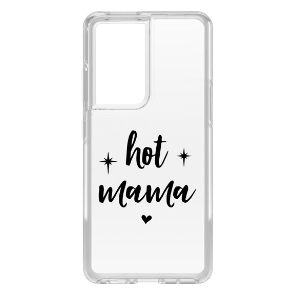 DistinctInk Clear Shockproof Hybrid Case for Galaxy S21 ULTRA 5G (6.8" Screen) - TPU Bumper Acrylic Back Tempered Glass Screen Protector - Hot Mama - Stars, Heart